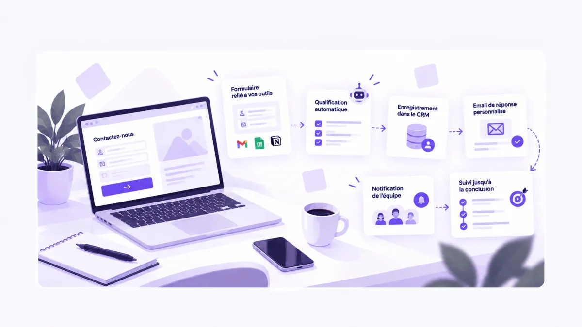 Illustration d’un formulaire connecté à un CRM avec qualification et suivi automatisés des demandes